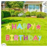 Happy Birthday Yard Signs 16" with Metal Stakes, Premium Glossy Rainbow Lawn Letters for Outdoor Parties and Celebrations, Made from Sturdy Corrugated Plastic with Bonus Stars