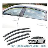 Vesul Tape on Window Wind Deflector Polycarbonate Rain Guard Fit for Honda Accord 2018-2021 Vent Visor Shield Cover Sun Vent Shade with 304 Stainless Steel Trim Smoke Gray