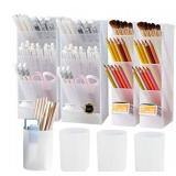 8Pcs Desk Organizer- Pen Organizer Storage for Office, School, Home Supplies, Translucent White Pen Storage Holder