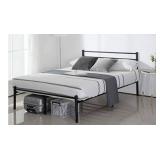 Alecono Bed Frame with V Shape Queen Size, Metal Platform Bed No Box Spring, Victorian Style Mattress Foundation with Headboard(Queen, Black)
