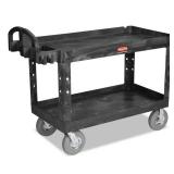 Rubbermaid Commercial Heavy-Duty 2-Shelf Utility Cart, TPR Casters, 26w x 55d x 33.25h, Black -RCP4546BLA