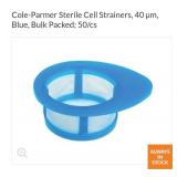 Cole Parmer cell strainers. 40 Âµm Blue, Sterile 50/cs NEW