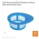 Cole Parmer cell strainers. 40 Âµm Blue, Sterile 50/cs NEW