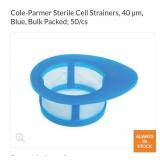 Cole Parmer cell strainers. 40 Âµm Blue, Sterile 50/cs NEW