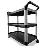 Rubbermaid Commercial Products Heavy Duty 3-Shelf Rolling Service/Utility/Push Cart, 300 lbs. Capacity, Black,