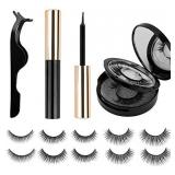 Magnetic Eyelashes With Eyeliner And Mirror Case Waterproof Stable/Non-slip NO Glue Needed 3D Reusable False Lashes Natural-Looking (5-Pairs)