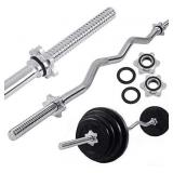 Curling Barbell Weight Bar 47" Standard Ez Curl Bar Solid Iron Weighted Workout Barbell Weight Lifting Bar for Home Strength Training Fitness Exercise Equipment (weights are not included)