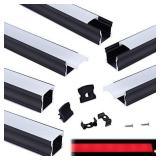 Muzata 3.3FT/1M Spotless LED Channel System with Milky White Frosted Diffuser,Black Deep Aluminum Profile Housing Track for Strip Tape Light U101 1M BW,LU2 LN1 LW1