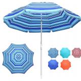 Fokebel 7.5FT Beach Umbrella with Sand Anchor, Push Button Tilt & Carry Bag Outdoor Portable Sunshade Umbrella for Beach Patio Gardenï¼Blue Green Stripe