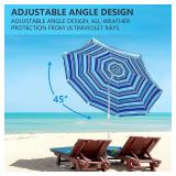 Fokebel 7.5FT Beach Umbrella with Sand Anchor, Push Button Tilt & Carry Bag Outdoor Portable Sunshade Umbrella for Beach Patio Gardenï¼Blue Green Stripe