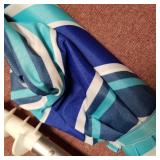 Fokebel 7.5FT Beach Umbrella with Sand Anchor, Push Button Tilt & Carry Bag Outdoor Portable Sunshade Umbrella for Beach Patio Gardenï¼Blue Green Stripe