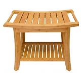 Zhuoyue Bamboo Spa Bath Shower Stool & Bench with Storage Shelf, Shower Bath Seats for Adults Seniors Women Elderly Tileable