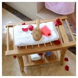Zhuoyue Bamboo Spa Bath Shower Stool & Bench with Storage Shelf, Shower Bath Seats for Adults Seniors Women Elderly Tileable
