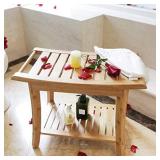 Zhuoyue Bamboo Spa Bath Shower Stool & Bench with Storage Shelf, Shower Bath Seats for Adults Seniors Women Elderly Tileable