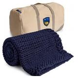 100% Cotton Weighted Blanket for Kids, Soft & Calming, Airy Hand Knit & Filler Free, 8 lb Handmade Chunky Knit Weighted Blanket, Machine Washable ( Blue)