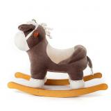 Labebe Child Rocking Horse, Wooden Rocking Horse Toy, Dark Brown Donkey Printed Wooden Rocking Horse Set/Kid Rocking Horse Chair/Outdoor Rocking Horse/Rocker/Animal Ride/Rocking Toy