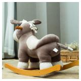 Labebe Child Rocking Horse, Wooden Rocking Horse Toy, Dark Brown Donkey Printed Wooden Rocking Horse Set/Kid Rocking Horse Chair/Outdoor Rocking Horse/Rocker/Animal Ride/Rocking Toy