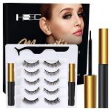 Upgraded 3D Magnetic Eyelashes Kit, Reusable Magnetic Eyelashes with Eyeliner,Magnetic Eyeliner and Magnetic Eyelash-No Glue Needed (5-Pairs)