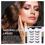 Upgraded 3D Magnetic Eyelashes Kit, Reusable Magnetic Eyelashes with Eyeliner,Magnetic Eyeliner and Magnetic Eyelash-No Glue Needed (5-Pairs)