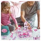 Girls Building Block Toys 232 PCS Castle Building Block Play Set for Girls Princess Pink Palace Bricks Kids Educational Construction Building Gift for Girls 6-12