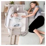 Kidsclub Baby Bedside Sleeper with 2 Replaceable Sheets, Baby Bedside Bassinet for New Born, Standalone Bassinet Side-Sleeper for Infants, Baby Nursery Bed 9 Height Adjustable for Bed Sofa