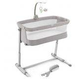 Kidsclub Baby Bedside Sleeper with 2 Replaceable Sheets, Baby Bedside Bassinet for New Born, Standalone Bassinet Side-Sleeper for Infants, Baby Nursery Bed 9 Height Adjustable for Bed Sofa