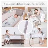 Kidsclub Baby Bedside Sleeper with 2 Replaceable Sheets, Baby Bedside Bassinet for New Born, Standalone Bassinet Side-Sleeper for Infants, Baby Nursery Bed 9 Height Adjustable for Bed Sofa