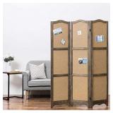 MyGift 3-Panel Cork Board Room Divider with Brown Wood Frame