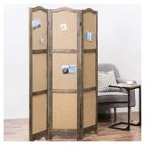 MyGift 3-Panel Cork Board Room Divider with Brown Wood Frame