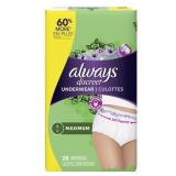 Always Discreet Incontinence Underwear for Women, Maximum, Large, 28 ct