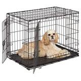 Amazon Basics Double Door Folding Metal Dog Crate Kennel with Liner Tray, 30 x 19 x 21 Inches (B018YCU79O)