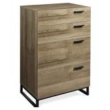 WLIVE 4 Drawer Dresser, Wide Chest of Drawers, Wood Storage Cabinet with Sturdy Metal Frame for Bedroom and Living Room, Gray Oak