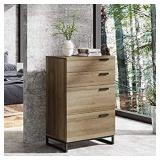 WLIVE 4 Drawer Dresser, Wide Chest of Drawers, Wood Storage Cabinet with Sturdy Metal Frame for Bedroom and Living Room, Gray Oak