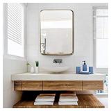 5cm Thick, Bathroom Mirror with Stainless Steel Metal Frame Rounded Corner, Rectangle Mirror, Wall Mirror, 22" x 30", Gold