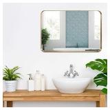 5cm Thick, Bathroom Mirror with Stainless Steel Metal Frame Rounded Corner, Rectangle Mirror, Wall Mirror, 22" x 30", Gold