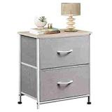 WLIVE Nightstand with 2 Fabric Drawers, Bedside Furniture & End Table Dresser for Bedroom, Living Room, Steel Frame, Wood Top, Easy Pull Handle, Item is Biege and White