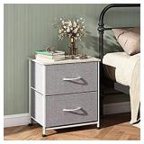 WLIVE Nightstand with 2 Fabric Drawers, Bedside Furniture & End Table Dresser for Bedroom, Living Room, Steel Frame, Wood Top, Easy Pull Handle, Item is Biege and White