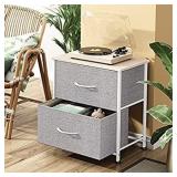 WLIVE Nightstand with 2 Fabric Drawers, Bedside Furniture & End Table Dresser for Bedroom, Living Room, Steel Frame, Wood Top, Easy Pull Handle, Item is Biege and White