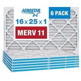 Aerostar 16x25x1 MERV 11 Pleated Air Filter, AC Furnace Air Filter, 6 Pack (Actual Size: 15 3/4"x 24 3/4" x 3/4")