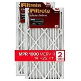 Filtrete 14x25x1, AC Furnace Air Filter, MPR 1000, Micro Allergen Defense, 2-Pack (exact dimensions 13.781 x 24.781 x 0.84)