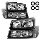 2003-2006 Silverado Headlight Assembly by ADCARLIGHTS - Headlights for 2003-2006 Chevy Silverado/Avalanche 1500 2500 3500 Headlamp Replacement Left and Right - Black Housing Clear Reflector