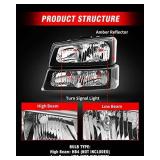 2003-2006 Silverado Headlight Assembly by ADCARLIGHTS - Headlights for 2003-2006 Chevy Silverado/Avalanche 1500 2500 3500 Headlamp Replacement Left and Right - Black Housing Clear Reflector