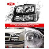 2003-2006 Silverado Headlight Assembly by ADCARLIGHTS - Headlights for 2003-2006 Chevy Silverado/Avalanche 1500 2500 3500 Headlamp Replacement Left and Right - Black Housing Clear Reflector