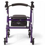 Medline Lightweight Aluminum Rollator, Folding Rolling Walker, 6" Wheels, 250lb Weight Capacity, Royal Purple Frame