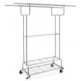 Simple Trending Double Rail Clothes Garment Rack, Heavy ?Collapsible, Chrome