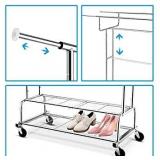 Simple Trending Double Rail Clothes Garment Rack, Heavy ?Collapsible, Chrome