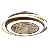 Gdrasuya10 Ceiling Fan with Lights 23Inch , Modern Double Circle Invisible LED Fan Chandelier Semi Flush Mount Tricolor Dimming with Remote Control(color varies) (black)