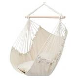 ONCLOUD Hanging Rope Hammock Chair Swing Seat for Yard, Bedroom, Patio, Porch, Indoor / Outdoor - 2 Seat Cushions Included (Beige)