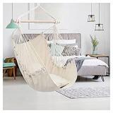 ONCLOUD Hanging Rope Hammock Chair Swing Seat for Yard, Bedroom, Patio, Porch, Indoor / Outdoor - 2 Seat Cushions Included (Beige)