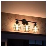 KOONTING 3-Light Industrial Bathroom Vanity Light, Metal Wire Cage Wall Sconce, Vintage Edison Wall Lamp Light Fixture for Bathroom, Dressing Table, Mirror Cabinets, Vanity Table